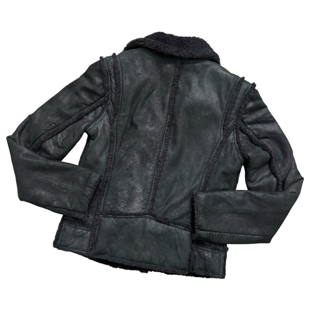 Mauritius Adina Black Lamb Leather Sherpa Biker Jacket Small 36 - Picture 2 of 5